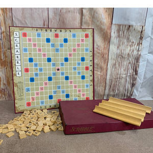 Vintage 1953 Scrabble Game Board Wooden Letter Trays Box and 97 Tiles